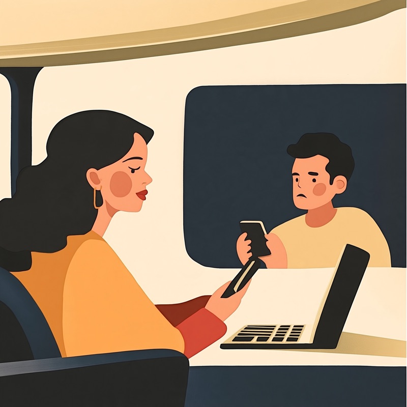 Une femme et un homme échangent sur leur téléphone, l'air tendu